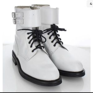 All Saints White Leather Lace-Up Ankle Boots with Black Soles